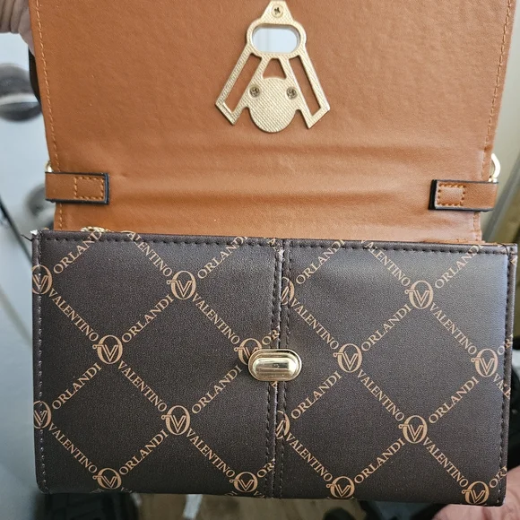Valentino Dark and Light Brown Crossbody Wallet Purse Bag - Picture 2 of 6